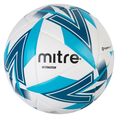 The Ultimatch Soccer Ball is Mitre's base-level match ball - Blue, Cyan & White